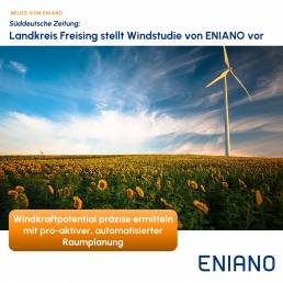 ENIANO stellt Ergebnis vor: Digitale Planungsgrundlage für zukünftigen Windenergieausbau im Landkreis Freising, Süddeutsche Zeitung berichtet